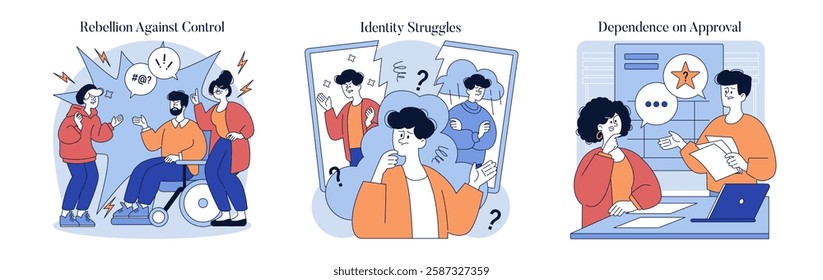 Authoritarian parenting style encompasses strict control and critique, leading to rebellion, identity confusion, and a need for approval. Children face struggles balancing expression and compliance