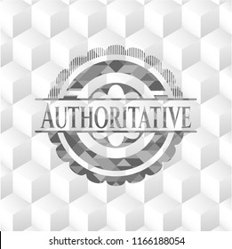 Authoritative grey emblem with geometric cube white background