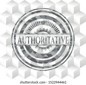 Authoritative grey emblem with geometric cube white background