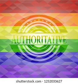 Authoritative on mosaic background with the colors of the LGBT flag