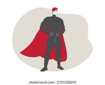 Autoritative Superhelden-Pose, übermenschliche Karikatur, Vektorgrafik.