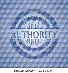 Authority blue badge with geometric pattern background.