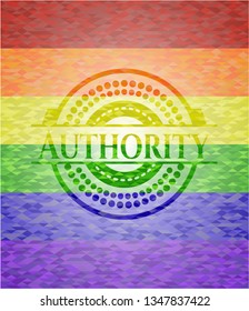 Authority emblem on mosaic background with the colors of the LGBT flag