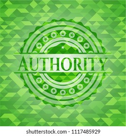 Authority green emblem with triangle mosaic background