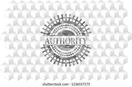 Authority grey emblem with geometric cube white background