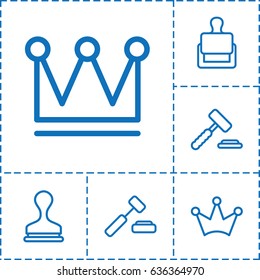 Authority icon. set of 6 authority outline icons such as stamp, crown