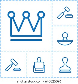 Authority icon. set of 6 authority outline icons such as stamp, crown