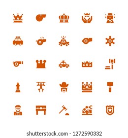 authority icon set. Collection of 25 filled authority icons included Police badge, Manipulator, Auction hammer, Punishment, Policeman, Mallet, Crown, Sheriff, Puppet, King, Auction