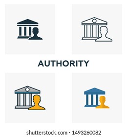 Authority Icon Set. Four Elements In Diferent Styles From Content Icons Collection. Creative Authority Icons Filled, Outline, Colored And Flat Symbols.