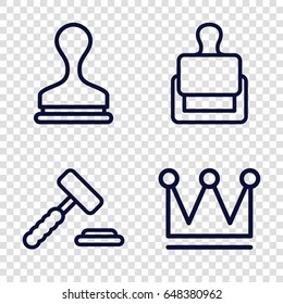 Authority icons set. set of 4 authority outline icons such as stamp, crown