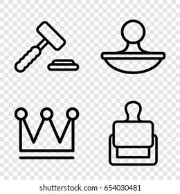 Authority icons set. set of 4 authority outline icons such as stamp, crown