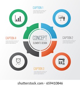 Authority Icons Set. Collection Of Presentation Date, Bar Chart, Project Presentation And Other Elements. Also Includes Symbols Such As Statistic, Timeout, Presentation.