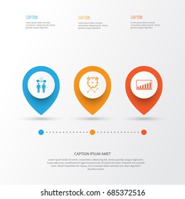 Authority Icons Set. Collection Of Reminder, Co-Working, Company Statistics And Other Elements. Also Includes Symbols Such As Project, Presentation, Brainstorming.