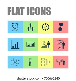 Authority Icons Set. Collection Of Reminder, Group Organization, Company Statistics And Other Elements. Also Includes Symbols Such As Bar, Chat, Cooperation.