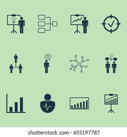 Authority Icons Set. Collection Of Report Demonstration, Personal Character, Planning And Other Elements. Also Includes Symbols Such As Target, Chracater, Person.