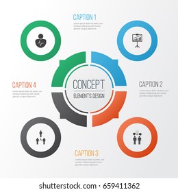 Authority Icons Set. Collection Of Report Demonstration, Co-Working, Personal Character And Other Elements. Also Includes Symbols Such As Cooperation, Person, Presentation.