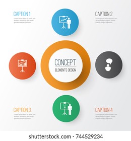 Authority Icons Set. Collection Of Solution Demonstration, Report Demonstration, Opinion Analysis And Other Elements. Also Includes Symbols Such As Idea, Statistic, Opinion.