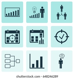Authority Icons Set. Collection Of System Structure, Company Statistics, Approved Target And Other Elements. Also Includes Symbols Such As Bar, Data, Graph.