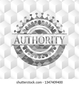 Authority realistic grey emblem with geometric cube white background