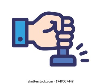 Sello de autoridad a mano para aprobar el papeleo sobre el icono del vector de permisos.
