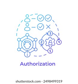 Authorization blue gradient concept icon. Data privacy, permission. Access control policy. Round shape line illustration. Abstract idea. Graphic design. Easy to use in infographic, presentation