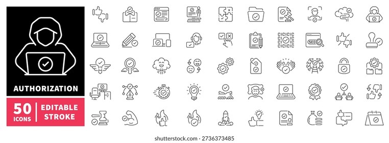 Authorization editable line icons set. login and security symbols