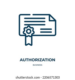 Authorization icon. Linear vector illustration from business collection. Outline authorization icon vector. Thin line symbol for use on web and mobile apps, logo, print media.