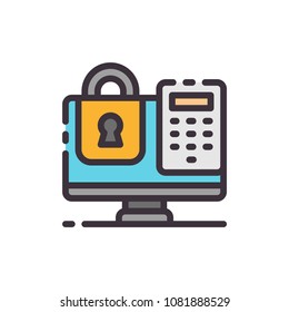 Authorization login with password color icon. Lock computer - data security concept. Line illustration. Sign for web or mobile app. UI/UX user interface. Vector clipart. Editable stroke.