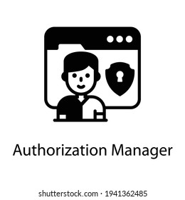 Authorization manager person with safety shield inside webpage 