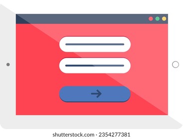 Authorization menu interface of entering login and password website in tablet with white frame. Internet page on screen of digital device. Simple flat vector icon isolated on white background