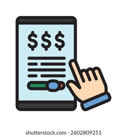Authorization outline color icon, mini illustration. use for economy, business, finance, ecommerce, payment service UI, UX kit, app and web development, digital or print.