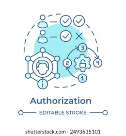 Autorización icono de concepto de color azul claro. Privacidad de datos, permiso. Directiva de control de acceso. Ilustración de línea de forma redonda. Abstractas idea. Diseño gráfico. Fácil de usar en infografía, presentación