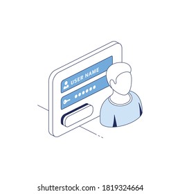 Authorization user account. Vector 3d line isometric, color web icons set, new flat style. Creative illustration, idea for infographics.