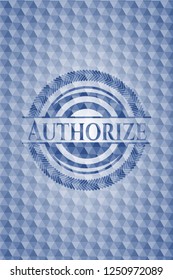 Authorize blue emblem with geometric background.