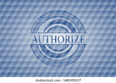 Authorize blue polygonal badge. Vector Illustration. Detailed.