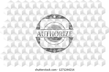 Authorize grey badge with geometric cube white background