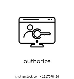 Authorize icon. Trendy modern flat linear vector Authorize icon on white background from thin line Programming collection, editable outline stroke vector illustration