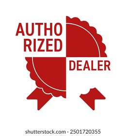 Authorized dealer icon in red circular seal stamp. Verified seller isolated badge