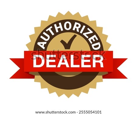 Authorized dealer label with check mark, and horizontal version. Verified seller golden badge with red ribbon