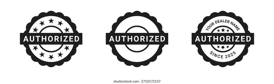 Etiqueta o sello de Vector del distribuidor autorizado. Conjunto de logotipo de distribuidor autorizado
