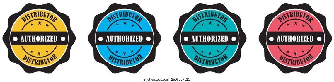 Authorized distributor approval badge. Trusted distributor confirmation symbol. Verified supplier approval icon. Authorization seal with checkmark. Trusted provider authentication. Vector illustration
