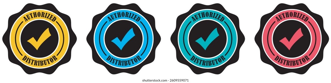 Authorized Distributor badge icon with bold approved text inside a clean circular stamp design used for certified, verified and trusted distributor marking.
