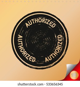 AUTHORIZED. Rubber Stamp with black color have porous and rough on gold paper. For make a mark or design your product using a stamp or seal. Easy to change color.
