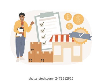 Authorized seller isolated concept vector illustration. Authorized retailer, official seller, manufacturer license, contracted brand representative, commercial partnership vector concept.