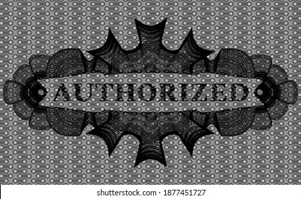 Texto autorizado dentro de la insignia abstracta Moneda negra. Patrón de exquisito fondo. Ilustración intensa. 