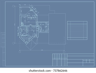 Author's architectural Villa project on the Mediterranean coast in Turkey, plan, blueprint. Vector.