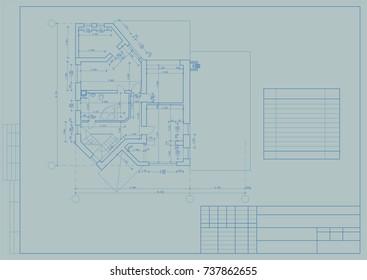Author's architectural Villa project on the Mediterranean coast in Turkey, plan, blueprint. Vector.