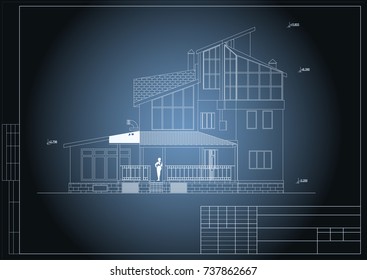 Author's architectural Villa project on the Mediterranean coast in Turkey, plan, blueprint. Vector.