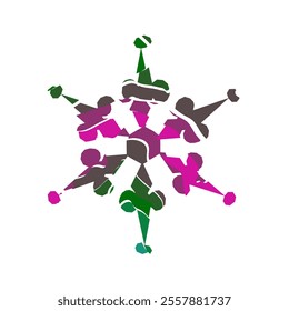 Author's design of white hexagonal vector snowflake made of wavy elements