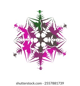 Author's design of white hexagonal vector snowflake made of wavy elements